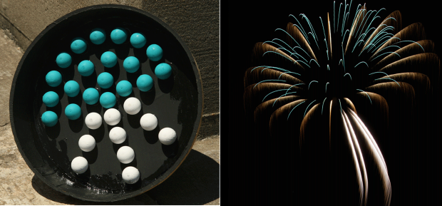 A jellyfish firework, before and after.<p>Jim Souza</p>