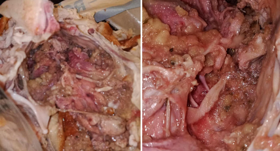 The inside of a chicken that appears to have an organ in it.