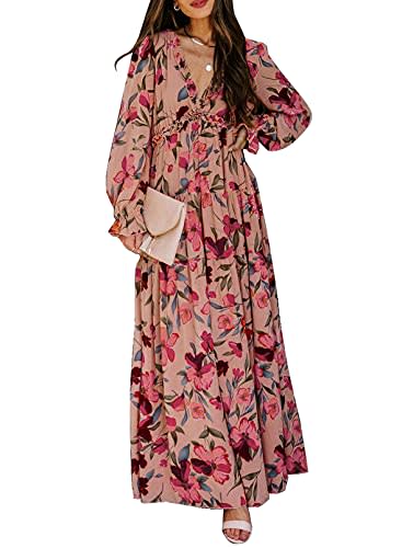 BTFBM Women Long Sleeve Wrap Maxi Dress V Neck Boho Floral High