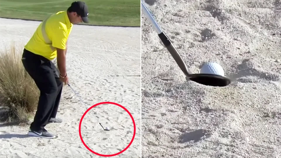 Patrick Reed was famously penalised for a bunker infringement at the Hero World Challenge in 2019. Image: PGA
