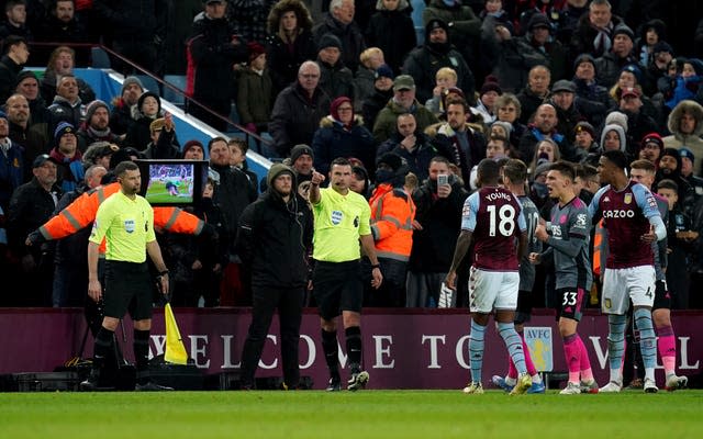 Referee Michael Oliver rules out Jacob Ramsey's goal