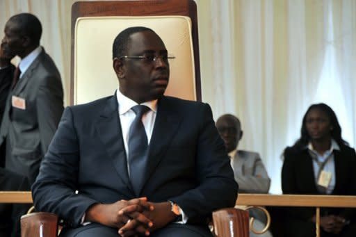 This handout photo shows Senegal's new president Macky Sall during his swearing in ceremony in Dakar on April 2. Sall named ex-banker and business executive Abdoul Mbaye as his prime minister late Tuesday, a day after being sworn into office in the west African country