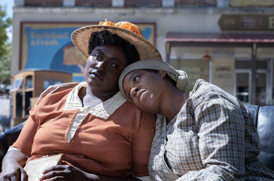 Danielle Brooks, left, and Fantasia Barrino in "The Color Purple."