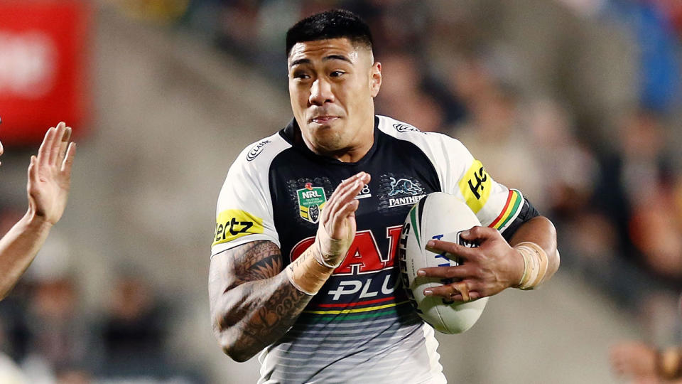 Moses Leota in action for the Panthers against the Warriors in the NRL. Pic: Getty