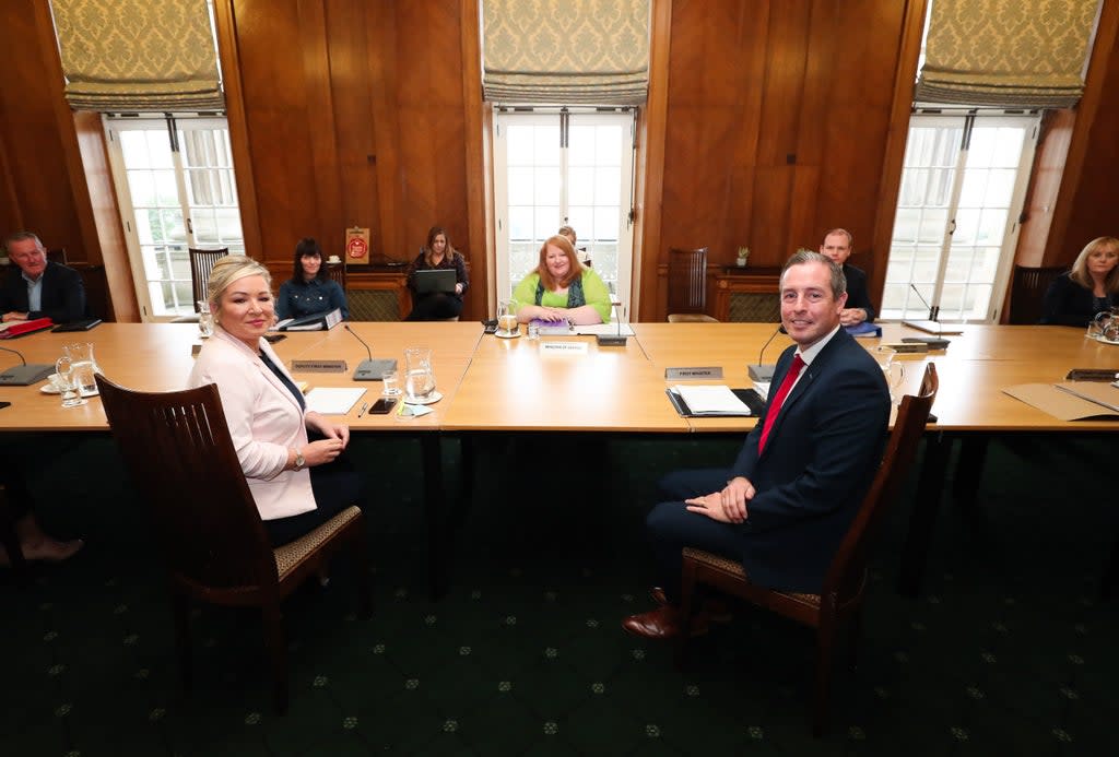 First Minister Paul Givan and deputy First Minister Michelle O’Neill join other ministers (PA) (PA Media)