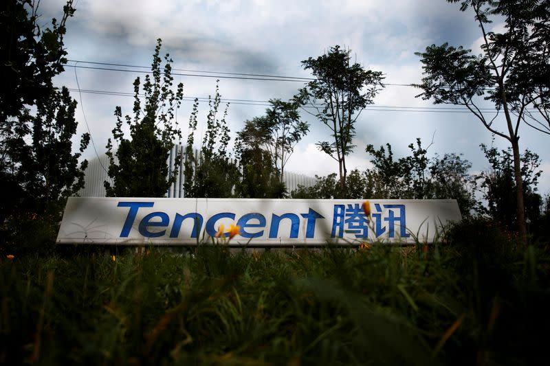 FILE PHOTO: FILE PHOTO: A logo of a Chinese tech firm Tencent, owner of a messaging app WeChat, is pictured in Beijing