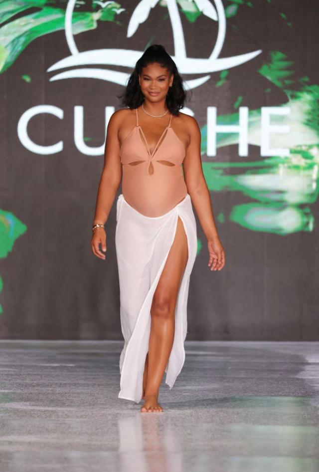 Pregnant Chanel Iman Shows Off Baby Bump While Walking the Runway in a  Bikini