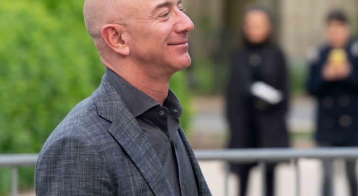 Jeff Bezos arrives at the Statue Of Liberty Museum Opening Celebration at Battery Park.