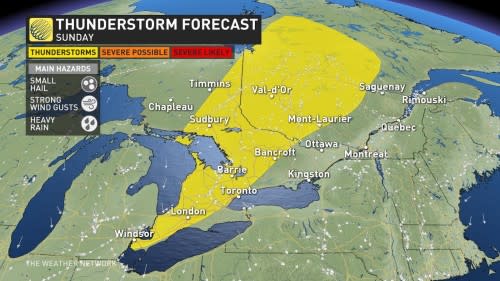 Ontario storm risk Sunday