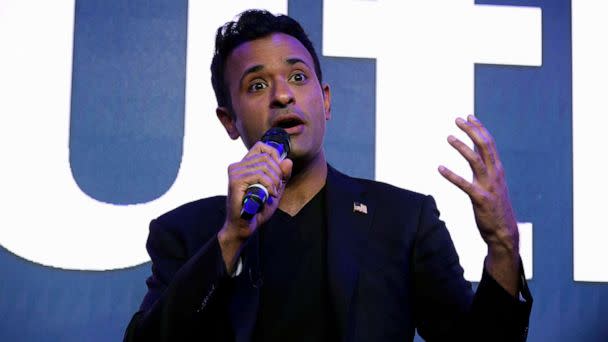 PHOTO: FILE - Republican Presidential candidate Vivek Ramaswamy speaks during a town hall meeting on the south side of Chicago, May 19, 2023. (Paul Beaty/AP, FILE)