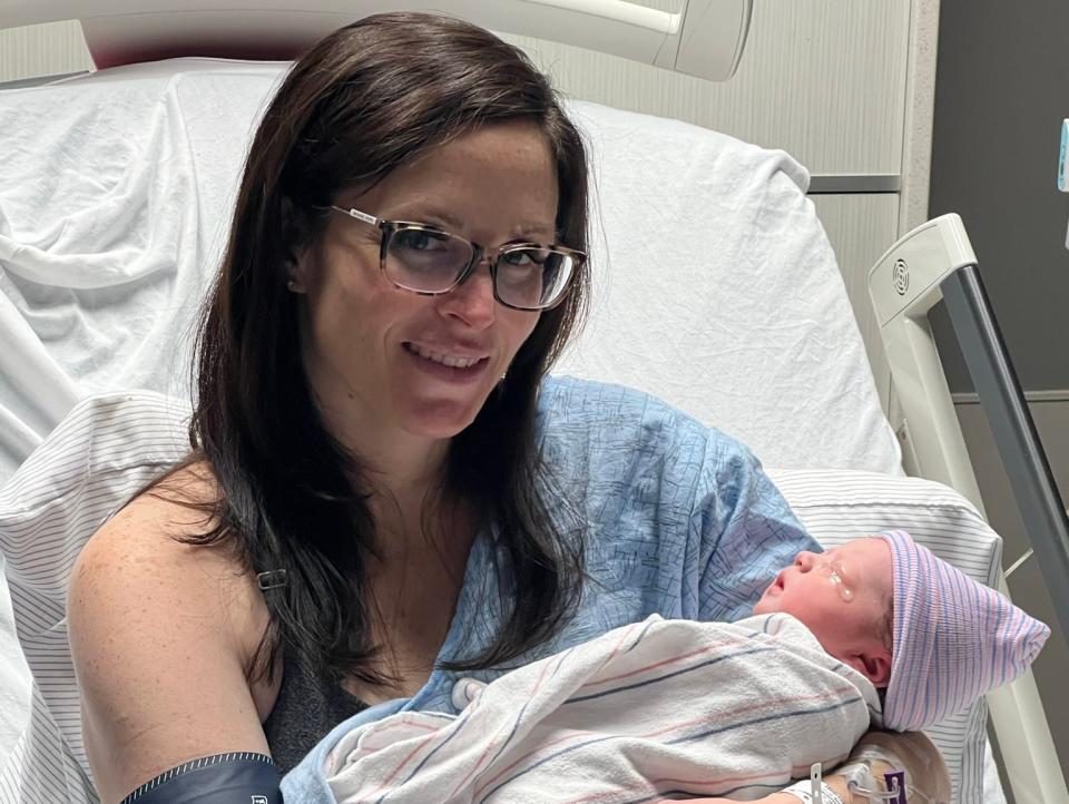 Lyn Murphy is pictured with her baby, Hadlee, in the hospital four months ago soon after the little girl was born.