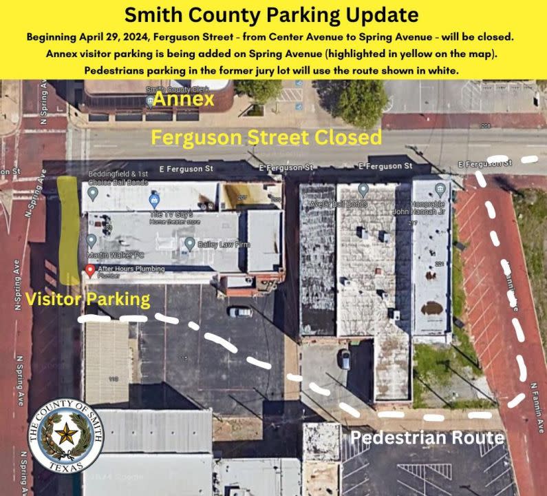 The pedestrian route to the courthouse, courtesy of Smith County