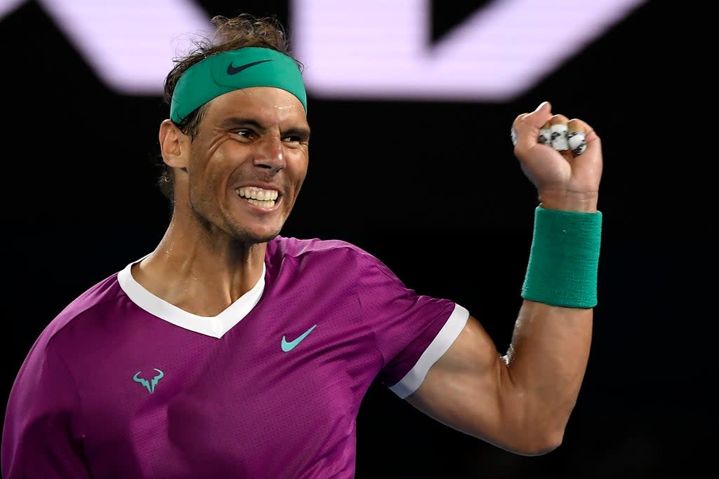 Rafael Nadal celebrates his semi-final victory (Andy Brownbill/AP) (AP)