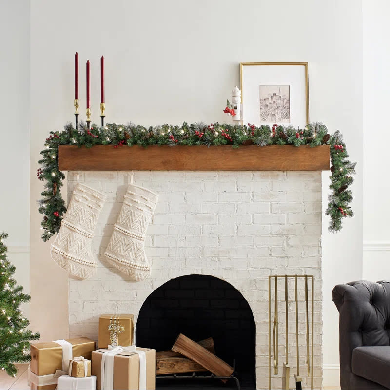 the garland over a fireplace