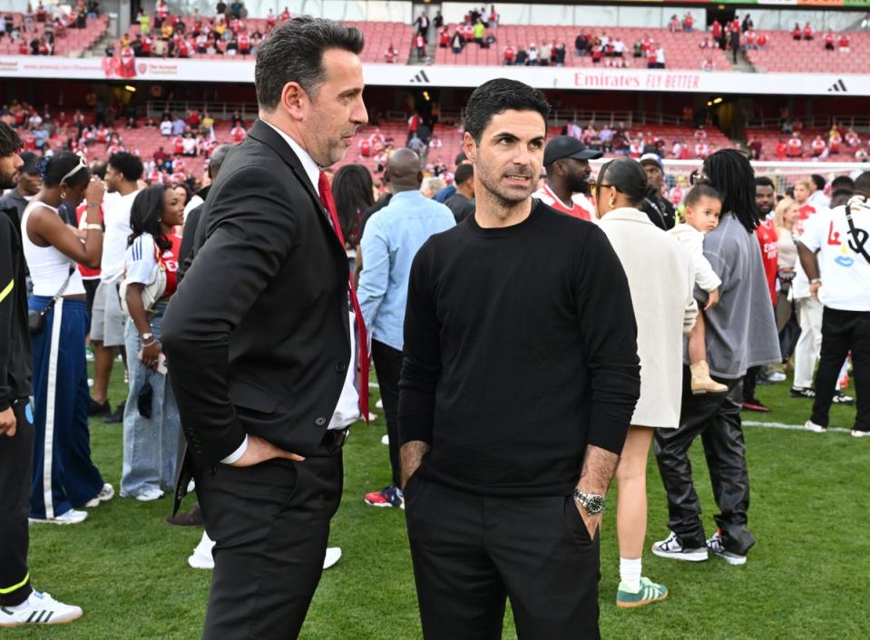 Mikel Arteta and sporting director Edu (Arsenal FC via Getty Images)