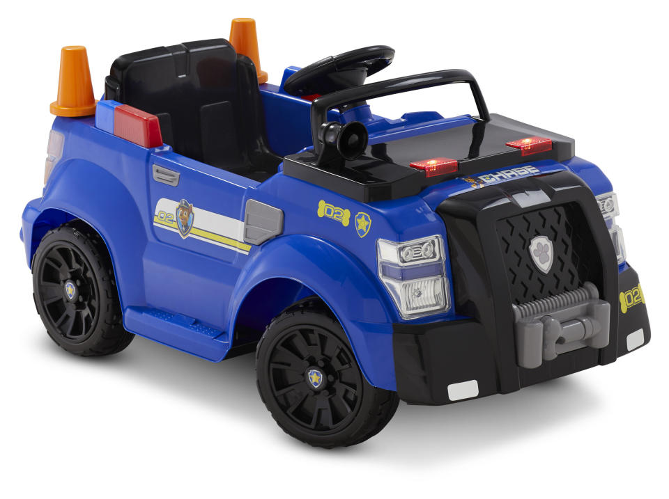 If danger is near, just give a yelp! The PAW Patrol is here to help! Countless puppy pal driveway adventures await with the Nickelodeon's PAW Patrol: Chase Police Cruiser, 6-Volt Ride-On Toy by Kid Trax. Your little super-fan will love Chase-ing down evildoers with everyone's favorite police dog along for the ride. This kid-sized cruiser features working headlights, a handheld PA, and two mini traffic cones. <strong><a href="https://fave.co/2HKjFkb" target="_blank" rel="noopener noreferrer">Find it for $150 at Walmart﻿</a></strong>.