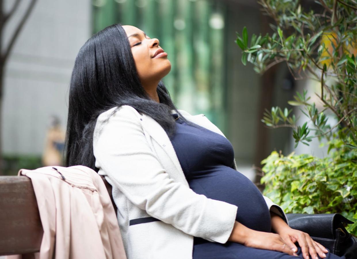 <span class="caption">Her deep breath has to get to the baby.</span> <span class="attribution"><a class="link " href="https://www.gettyimages.com/detail/photo/pregnant-woman-sitting-outside-royalty-free-image/1132797740" rel="nofollow noopener" target="_blank" data-ylk="slk:electravk/Moment via Getty Images;elm:context_link;itc:0;sec:content-canvas">electravk/Moment via Getty Images</a></span>