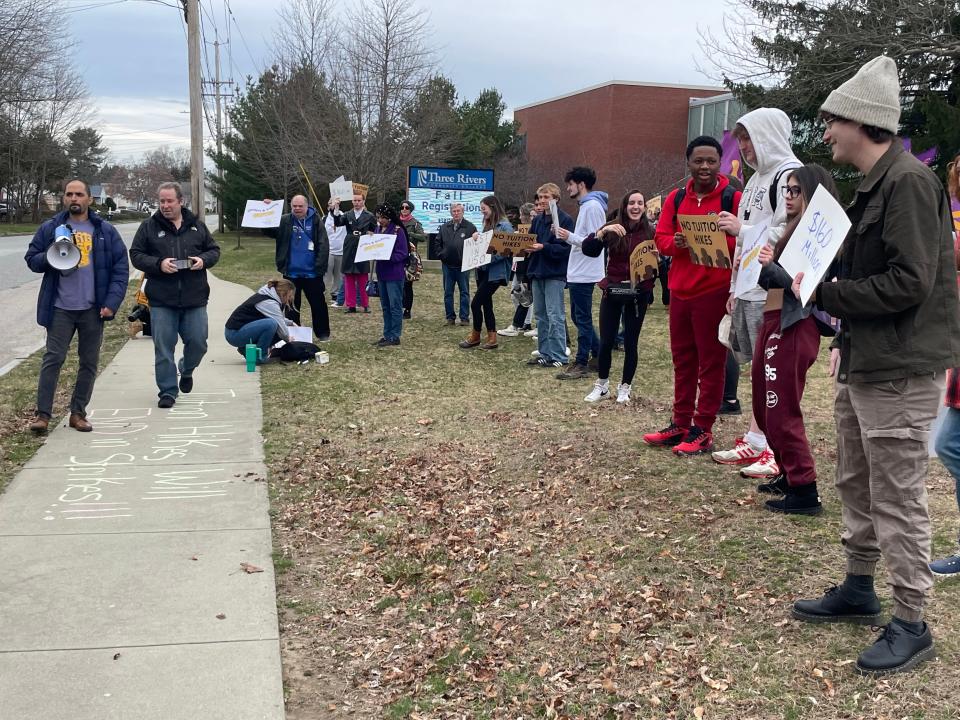 Students and faculty picketed at Three Rivers Community College Monday to support more funding for community colleges.