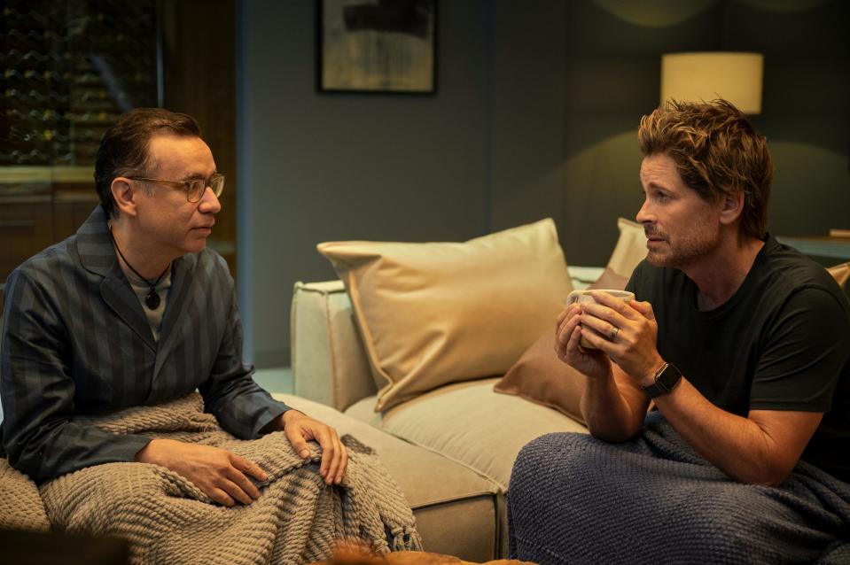 Fred Armisen, left, plays a psychologist who moves in with Ellis Dragon (Rob Lowe), a biotech pioneer whose life is unraveling after the death of his wife. "Unstable" was created by Lowe and his son, John Owen Lowe, as well as Victor Fresco.