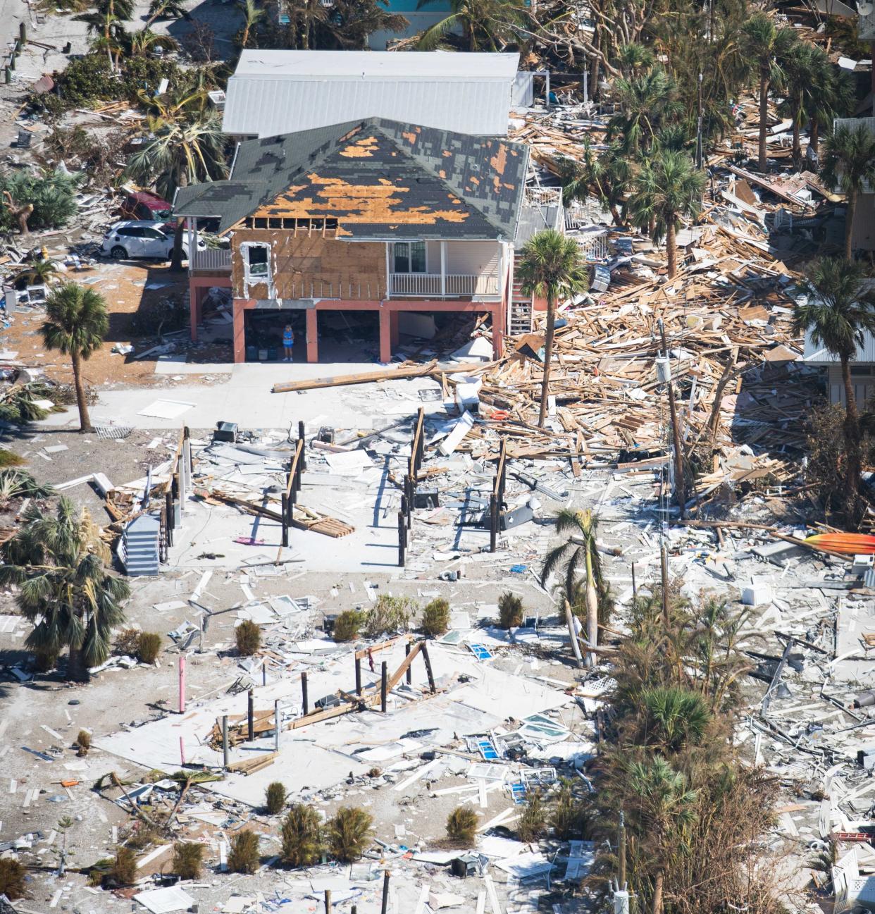 Destruction caused by Hurricane Ian in residential areas of Fort Myers Beach, FL., is seen on Saturday, October 1, 2022, 