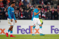 Soccer Football - Europa League - FC Cologne vs Arsenal - RheinEnergieStadion, Cologne, Germany - November 23, 2017 Arsenal's Reiss Nelson looks dejected after the match REUTERS/Wolfgang Rattay