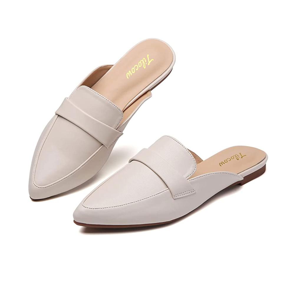 Tilocow Slip On Mules for Women Open Back Closed Pointed Toe Flats Womens Business Work Shoes Flavor Slides