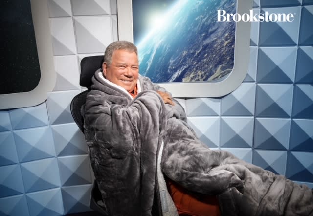 William Shatner in a Brookstone heated blanket.