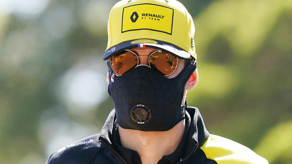 Renault driver Esteban Ocon, pictured here wearing a face mask ahead of the Australian Grand Prix.