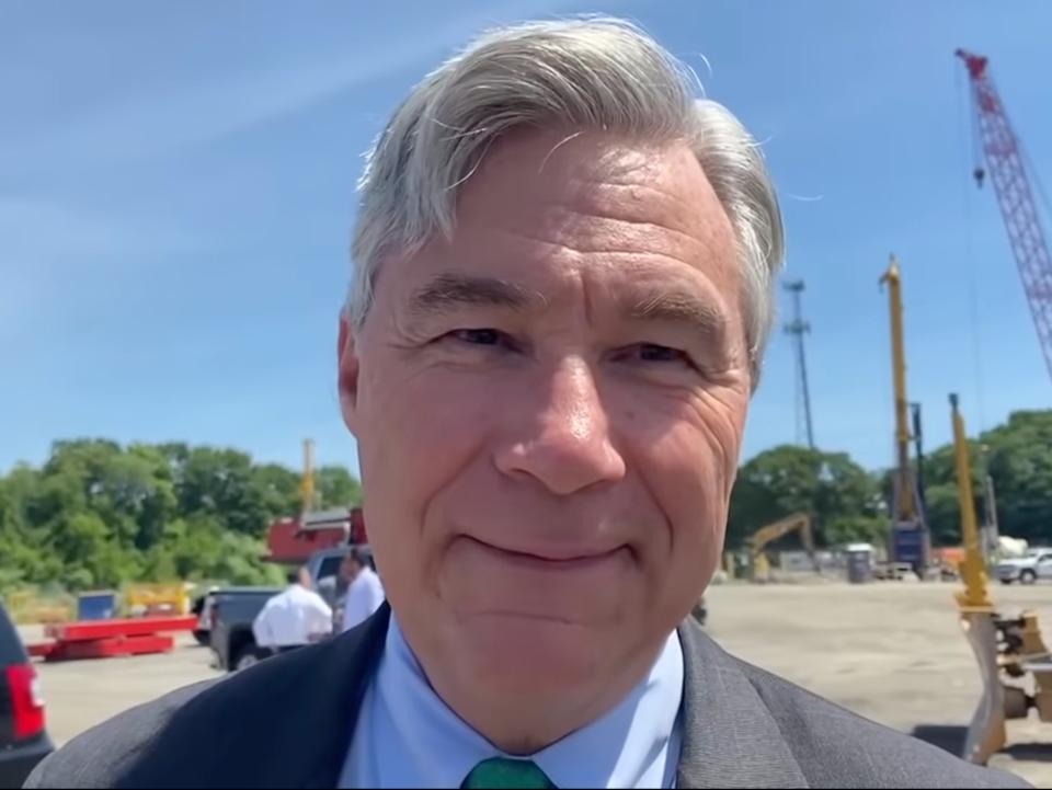 U.S. Senator Sheldon Whitehouse defends his membership to the all-white Bailey's Beach Club. (Photo credit: GoLocal LIVE/YouTube.)