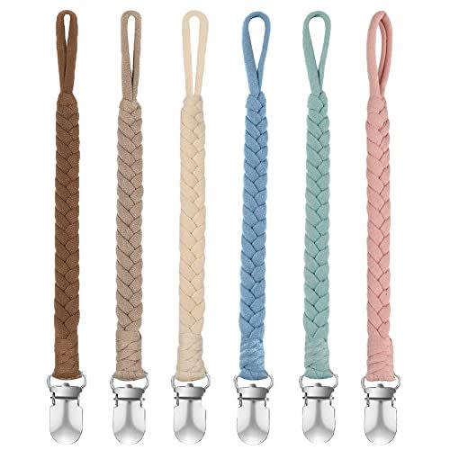 18) Pacifier Clip for Girls and Boys, BOUKIPOW Baby Pacifier Holder Leash 100% Handmade Braided Fits All Pacifiers & Teething Toys Modern Unisex Baby Gift（6 Pack）