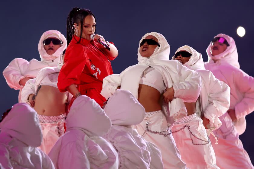 GLENDALE, ARIZONA - FEBRUARY 12: Rihanna performs onstage during the Apple Music Super Bowl LVII Halftime Show at State Farm Stadium on February 12, 2023 in Glendale, Arizona. (Photo by Ezra Shaw/Getty Images)