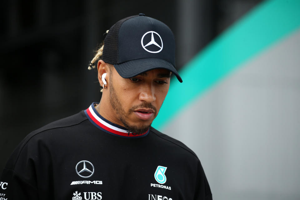 HUNGARORING, MOGYOROD, HUNGARY - 2022/07/31: Lewis Hamilton of Mercedes AMG Petronas F1 Team  in the paddock before  the F1 Grand Prix of Hungary. (Photo by Marco Canoniero/LightRocket via Getty Images)