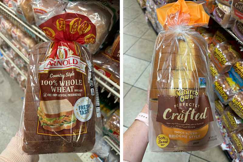 2 photos side by side of someone holding up a grocery item with a label that says 