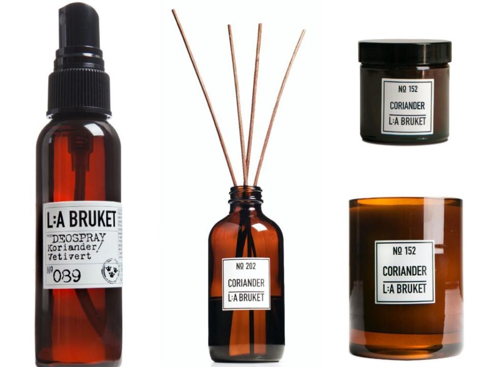 ▲L:A BRUKET 體香噴霧 60ml NT$800；室內擴香 200ml NT$2,600 ；香氛蠟燭 50g NT$900、260g NT$2,300。（圖／L:A BRUKET）