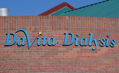 FILE PHOTO: The outdoor sign seen at the DaVita Dialysis clinic in Denver February 16, 2016. REUTERS/Rick Wilking/File Photo