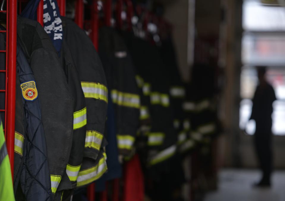 Stowed turnout gear at the Franklin Street Fire Station.