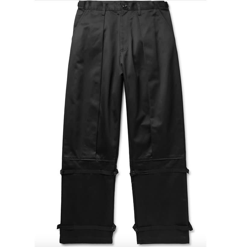 Wide-Leg Webbing-Trimmed Pleated Trousers