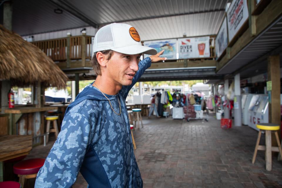 Chase Norwood, a charter captain at Sea Hag Marina, lists off the tasks that he and the others at the marina have to complete to be prepped for Tropical Storm Idalia.