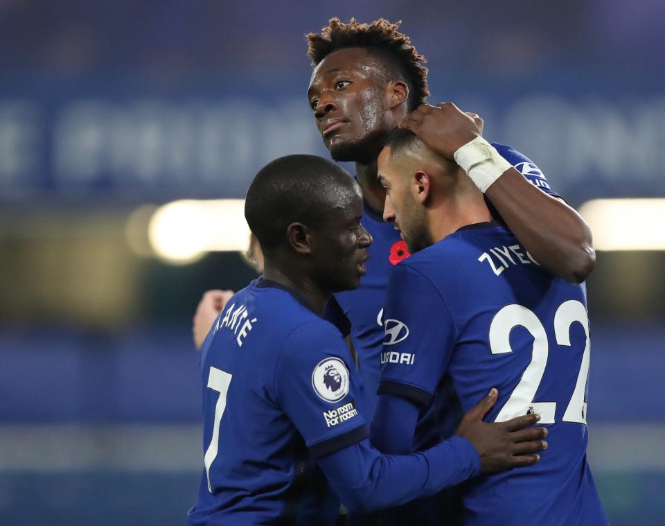 N’Golo Kante, Tammy Abraham and Hakim Ziyech (Reuters)