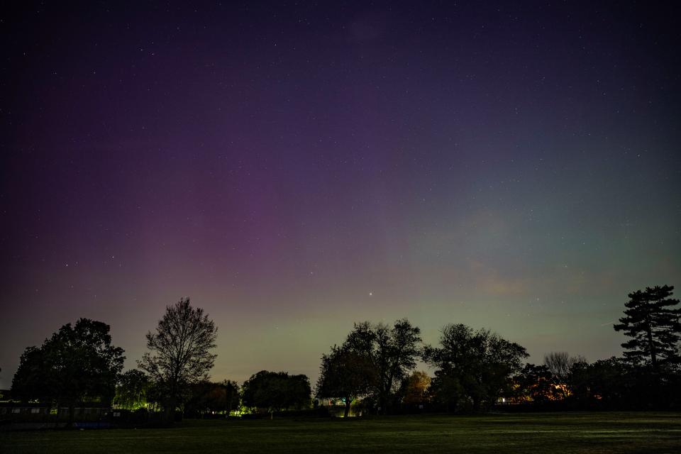 This photo taken on May 11, 2024 shows the northern lights over a suburb in London, Britain. (Photo by Stephen Chung/Xinhua via Getty Images)