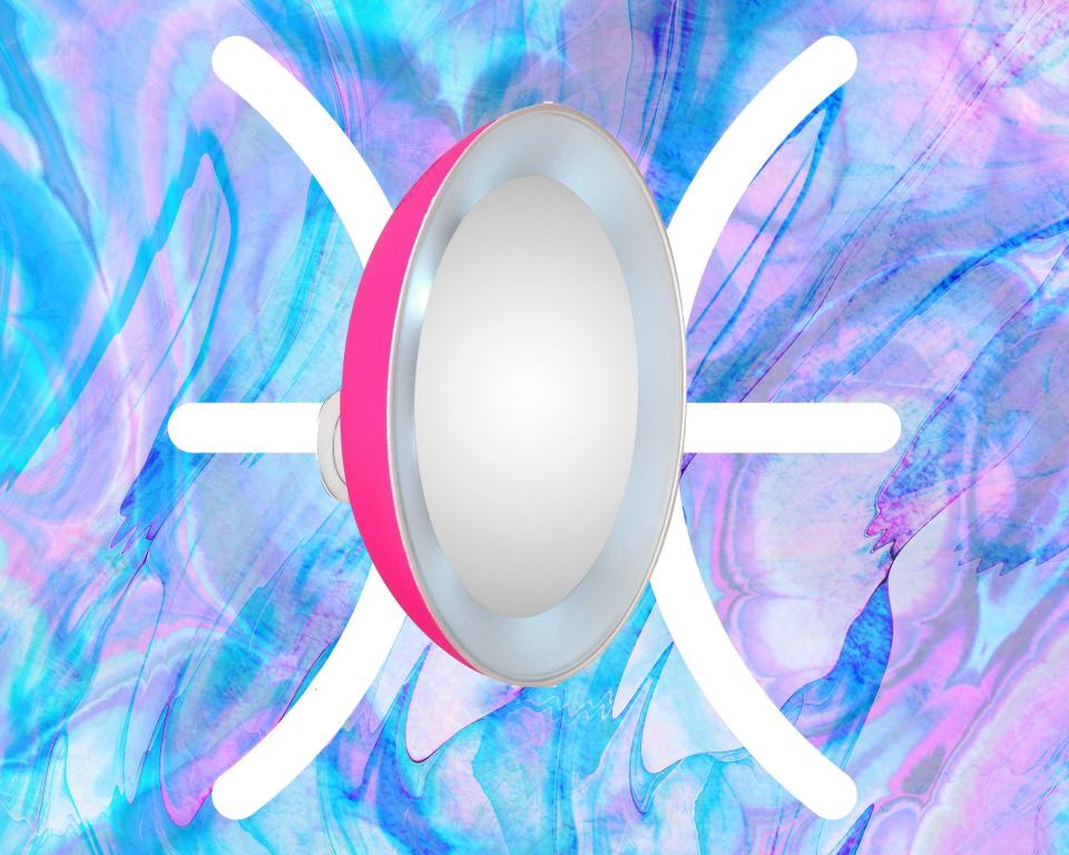 <h1 class="title">Pisces: Tweezerman Pink Perfection Magnifying Mirror</h1><cite class="credit">Courtesy of brand / Allure: Rosemary Donahue</cite>