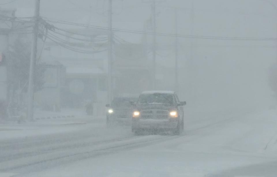 Heavy snow caused low visibility on Coastal Highway on Monday, Jan. 3, 2022.