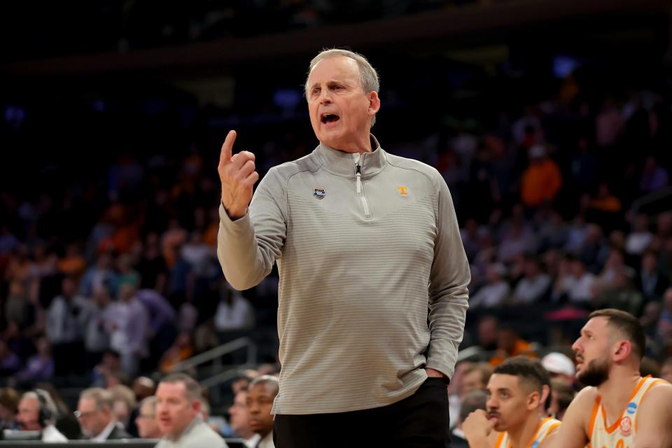 Tennessee coach Rick Barnes coaches against Florida Atlantic during their NCAA men's tournament game at Madison Square Garden.