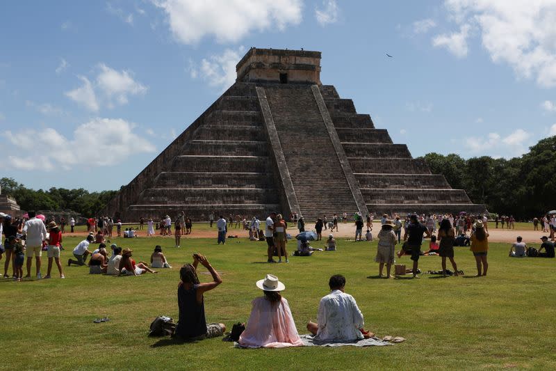 A solar eclipse is seen over Mexico