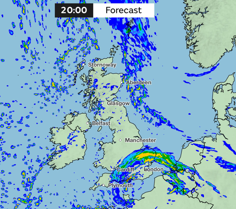 Heavy rain is expected across the south of England later on Thursday. (Met Office)