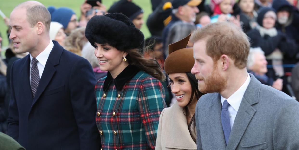 prince william, kate middleton, meghan markle, and prince harry in december 2017