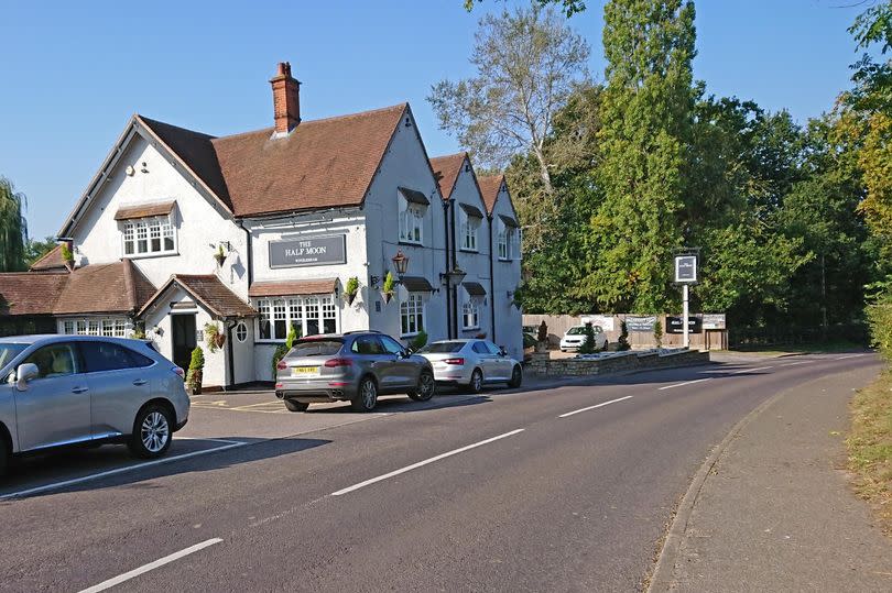 GV's of the village of Windlesham for feature on rural villages in Surrey.  The Half Moon pub, Church Road.   GL