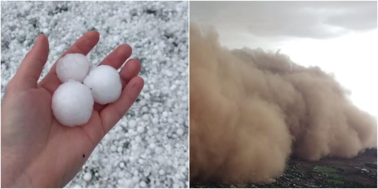 Hail stones and dust wall in Australia