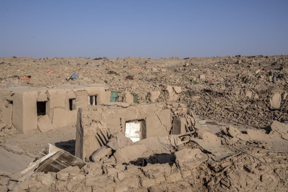 Destroyed houses by the earthquake are seen in Zenda Jan district in Herat province, western Afghanistan, Wednesday, Oct. 11, 2023. Another strong earthquake shook western Afghanistan on Wednesday morning after an earlier one killed more than 2,000 people and flattened whole villages in Herat province in what was one of the most destructive quakes in the country's recent history. (AP Photo/Ebrahim Noroozi)