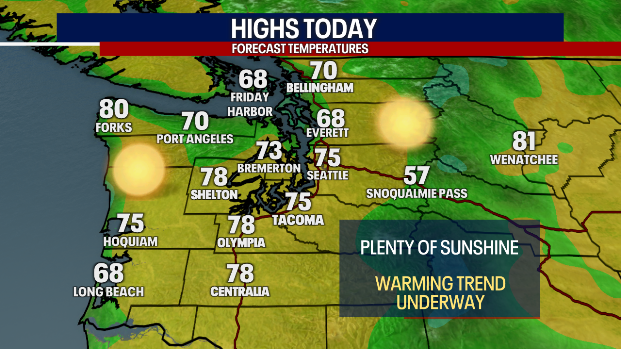 <div>High temperatures will be about 10 degrees above average Thursday in Western Washington.</div> <strong>(FOX 13 Seattle)</strong>